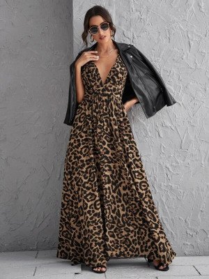 Vestido Longo Com Estampa de Onça